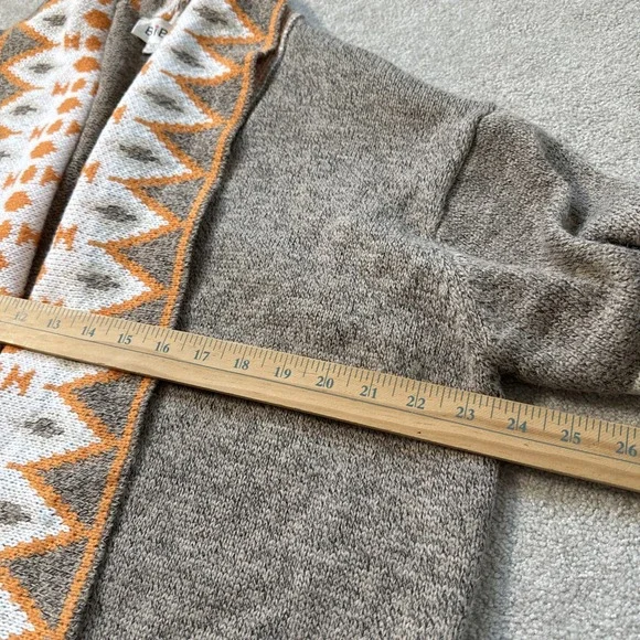 Bibi Aztec Tribal Print Open Knit Long Cardigan Pockets Grey/Orange Sz XL - Picture 4 of 9
